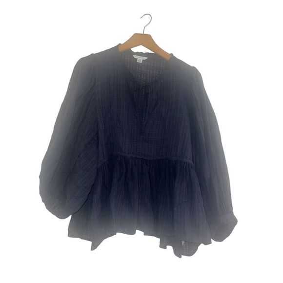 ✨AMERICAN EAGLE WOMEN BLACK LONG-SLEEVE PEASANT SZ MEDIUM BLOUSE✨ - Picture 6 of 10